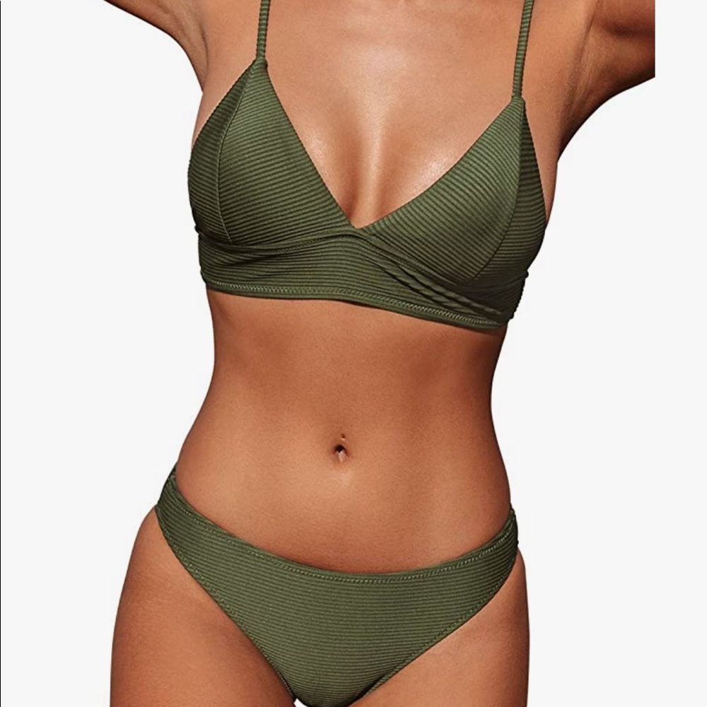 Army green ribbed Cupshe bikini